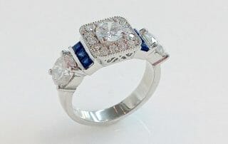 square halo diamond ring with sapphires