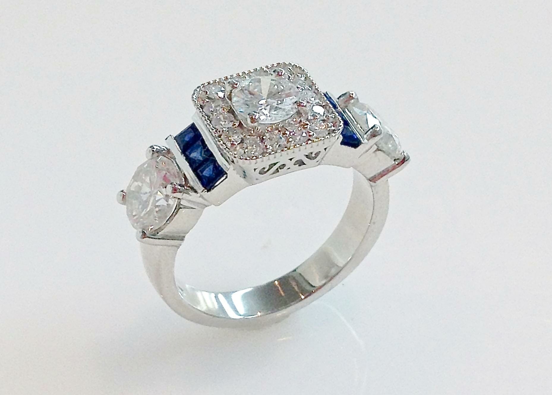square halo diamond ring with sapphires