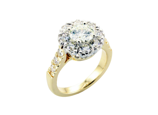 Yellow Gold Halo Diamond Engagement Ring - Keezing Kreations