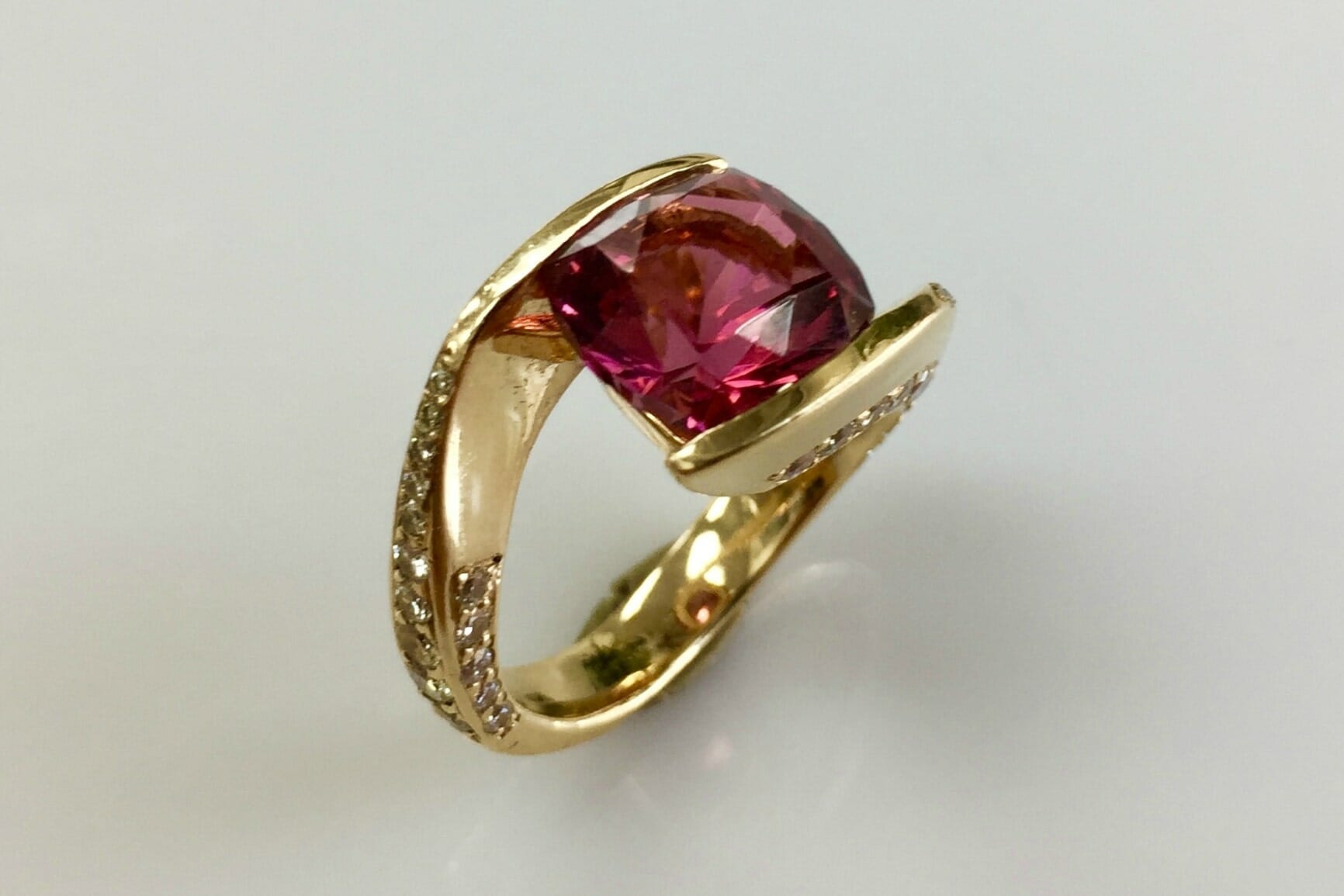 allyn pink tourmaline diamond bypass ring top view