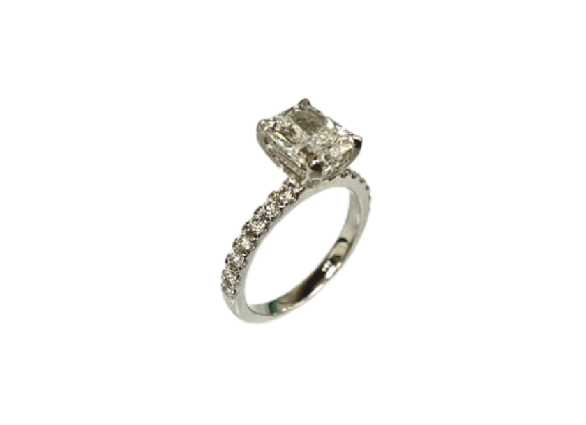 radiant cut solitaire diamond ring with diamonds down shank