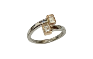 14k gold white and rose gold bypass diamond ring