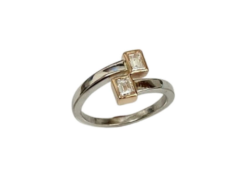14k gold white and rose gold bypass diamond ring