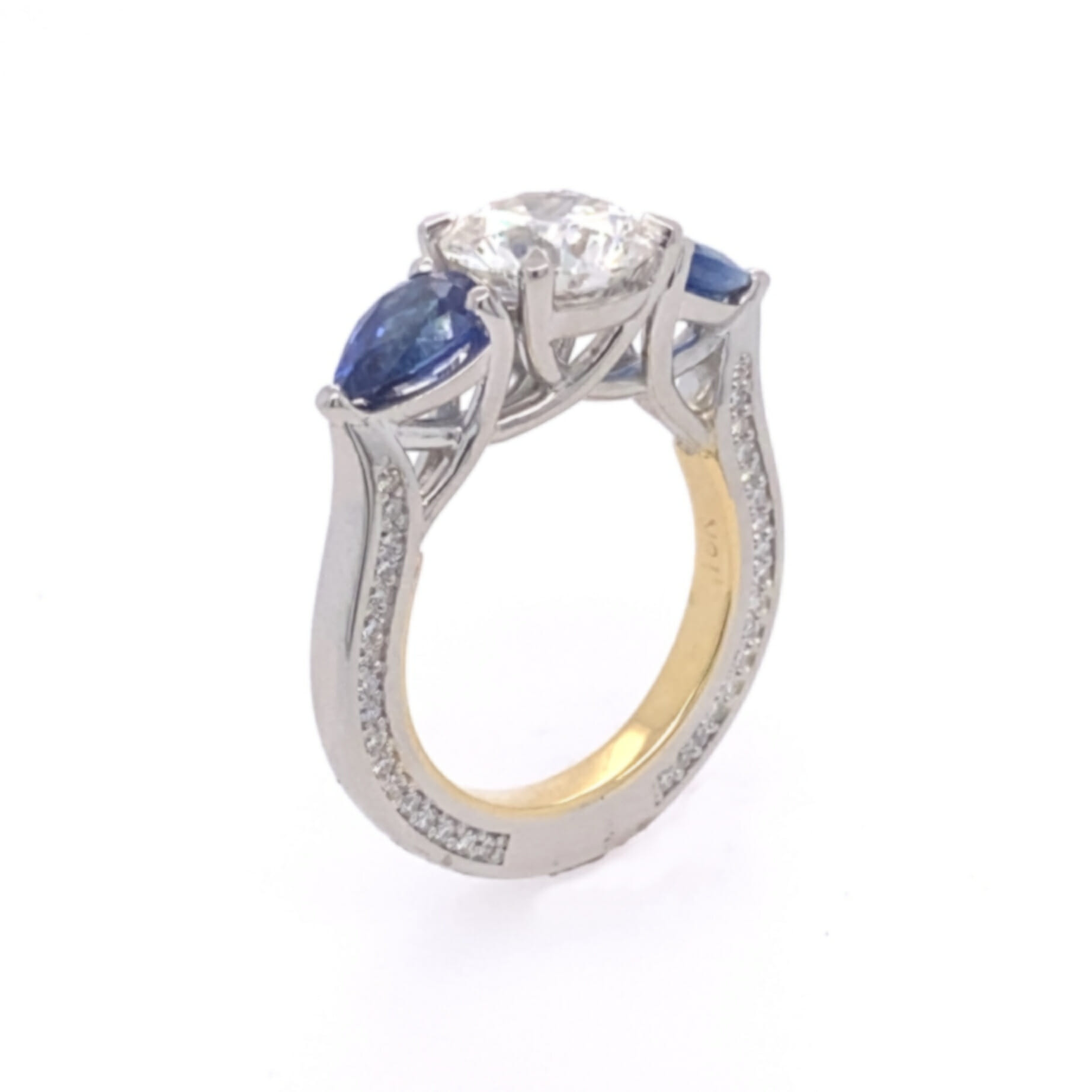 diamond and sapphire three stone engagement ring by keezing kreations