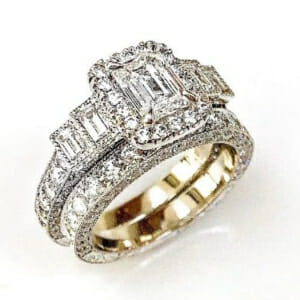 extravagent pave set diamond engagement ring with wedding band by keezing kreations