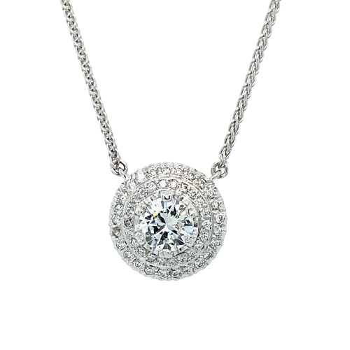 diamond double halo pendant necklace