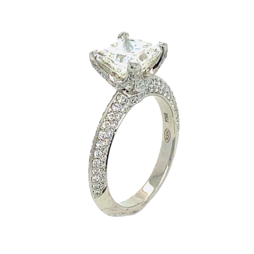 dehlia prince cut diamond engagement ring with pave set diamonds