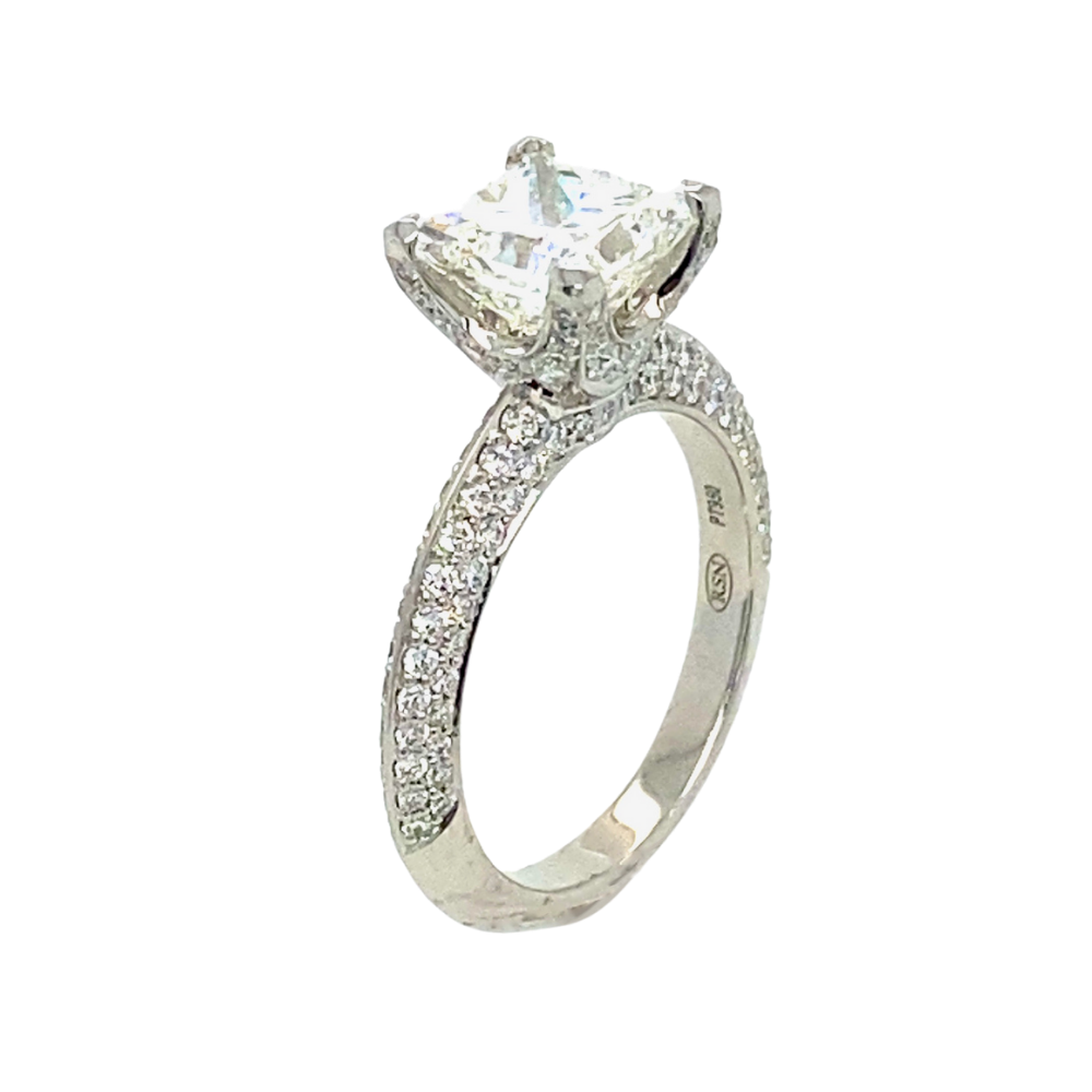 dehlia prince cut diamond engagement ring with pave set diamonds